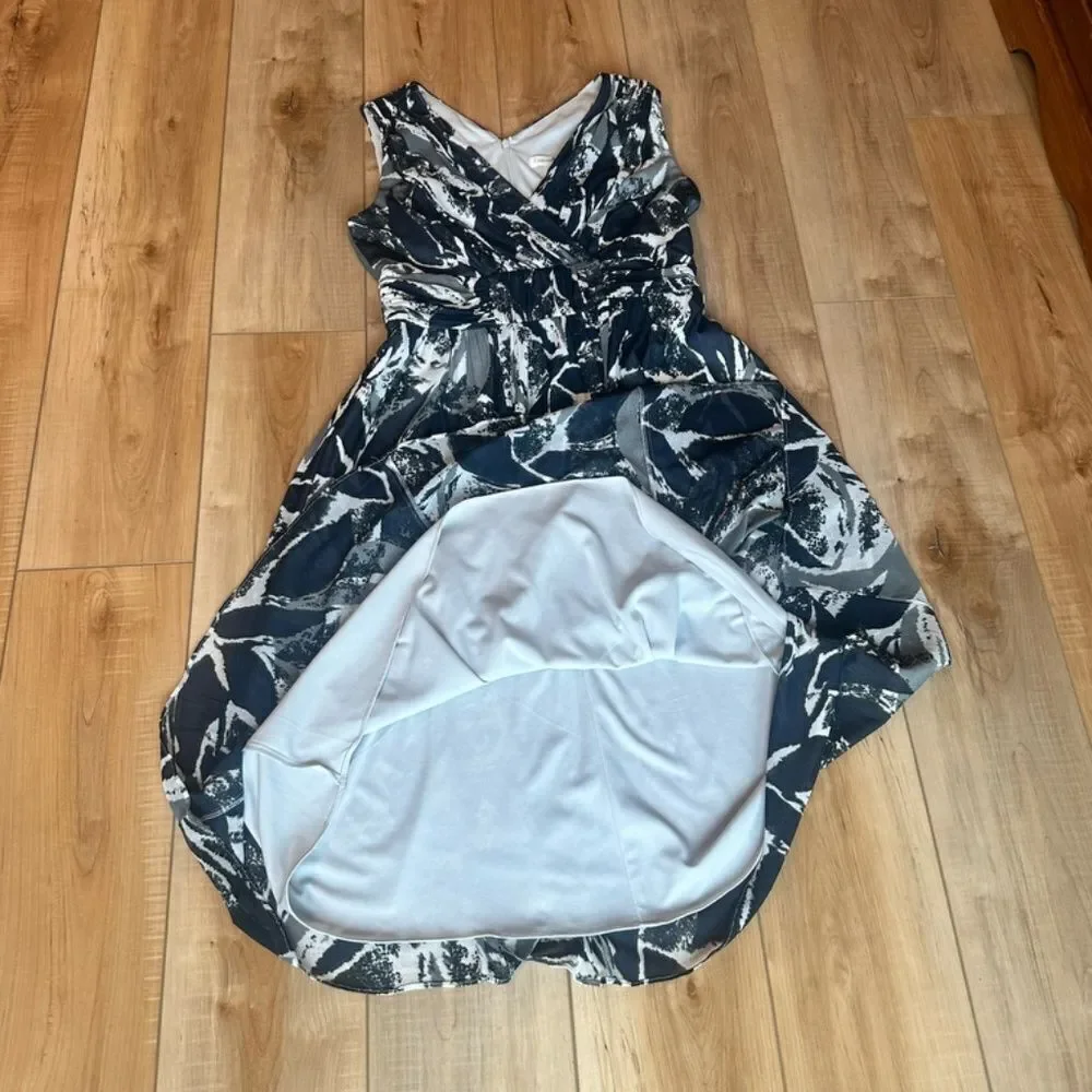 Coldwater Creek Sleeveless Crossover Midi Dress Black/Blue/White